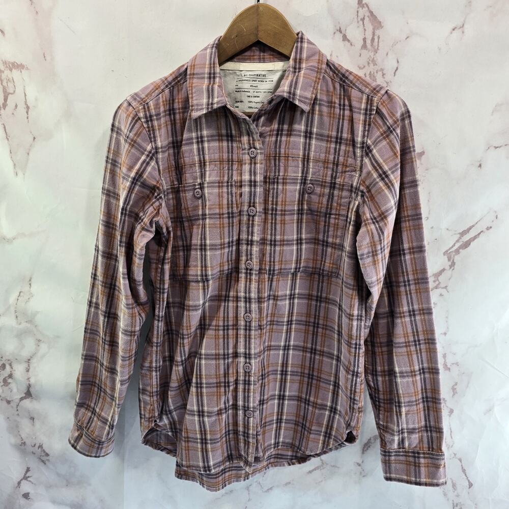 REI Co Op Shirt Womens XS Purple Plaid Long Sleeve Button Up Organic Flannel